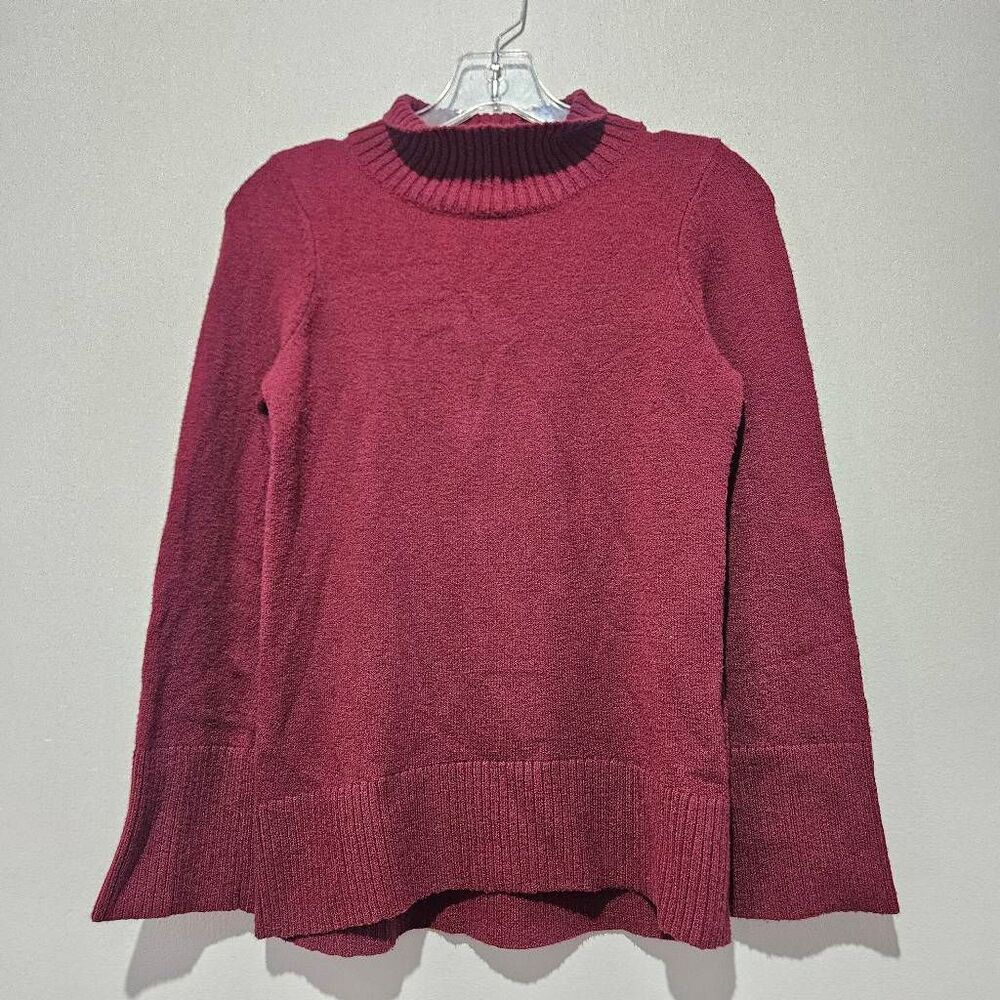 Loft Mock Neck Cotton/Wool Turtleneck Sweater Women's Size XSP Burgundy Red Cozy